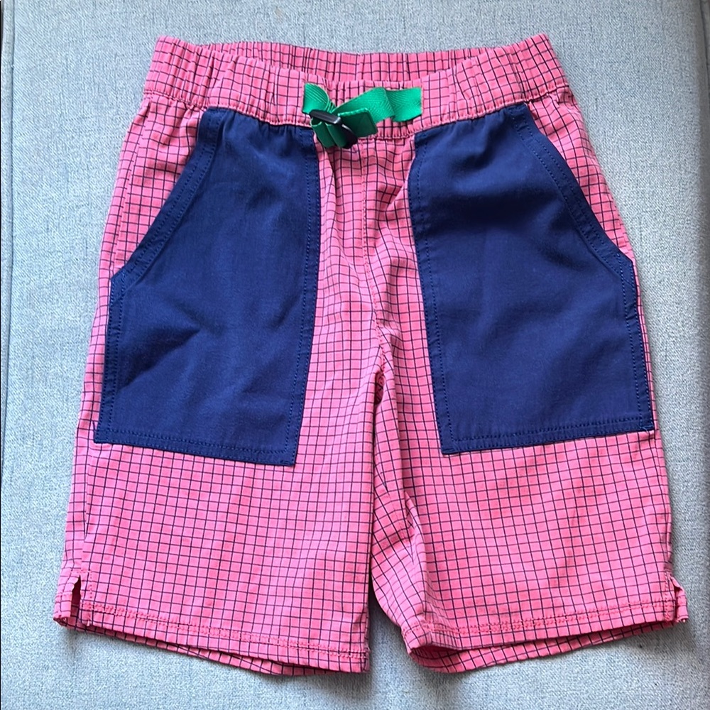 Hanna Andersson Pink and Navy Checkered Shorts with Green Accent